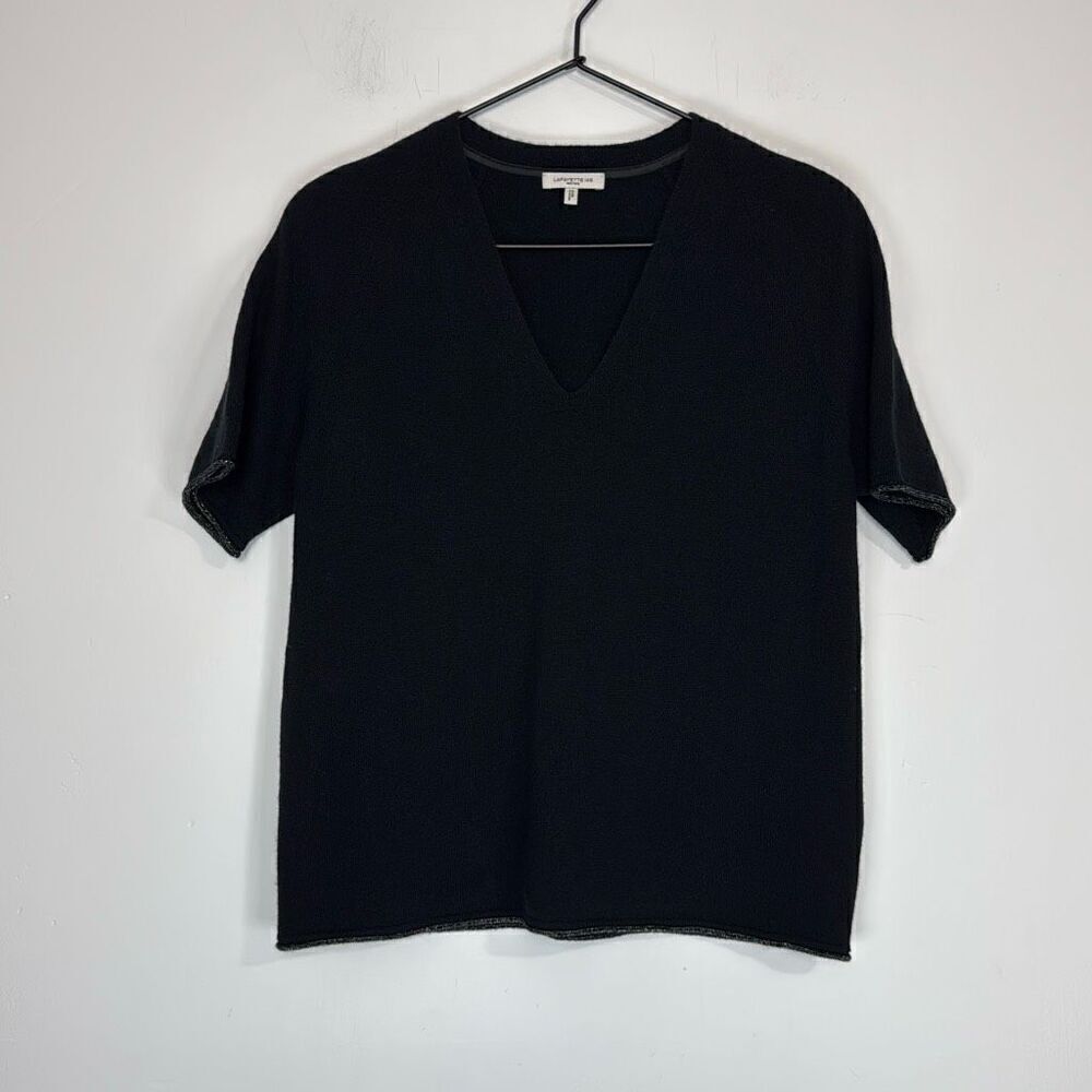 Lafayette 148 Black Cashmere Short Sleeve w/ Metallic Detail S